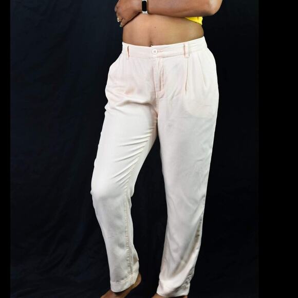 Obey Charlie Trouser Pant Peach Cropped Pleated Cuffed Pastel Tapered Size Small - Picture 12 of 12